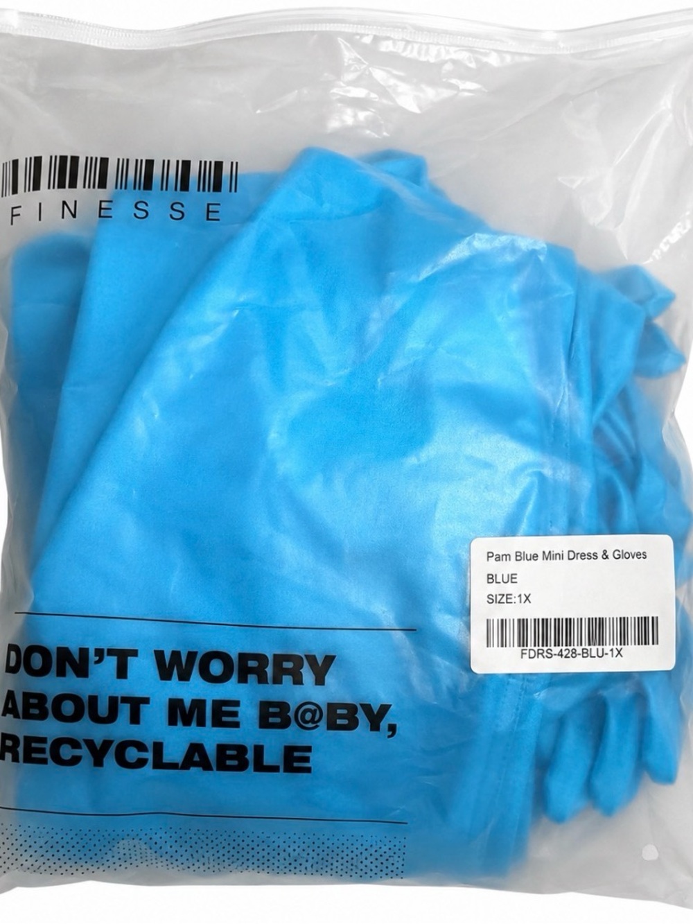 FINESSE Pam Blue Mini Dress & Gloves Set Size 1X NWT